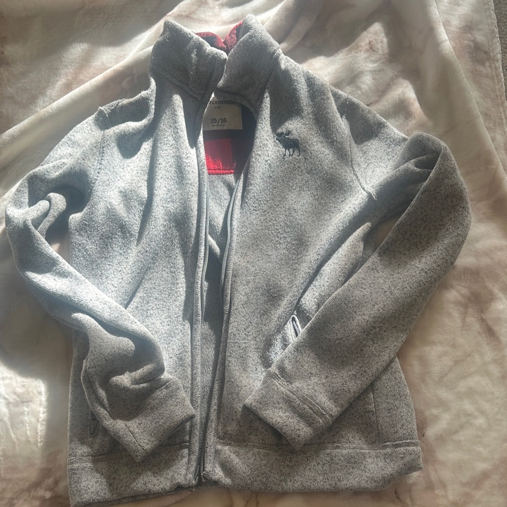 Gray Zip-Up Abercrombie Jacket with Embroidered Logo